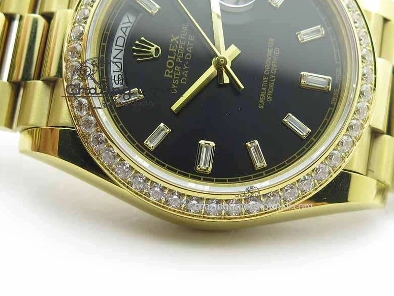 0106 Day Date 40mm YG BP Maker Best Edition Black Dial Diamond Bezel On YG Bracelet A Soft 3681